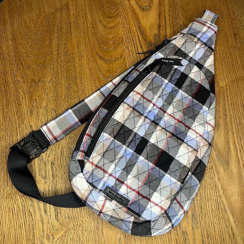 Vera Bradley Essential Sling Backpack Crossbody Plaid Bag Red Blue Checked